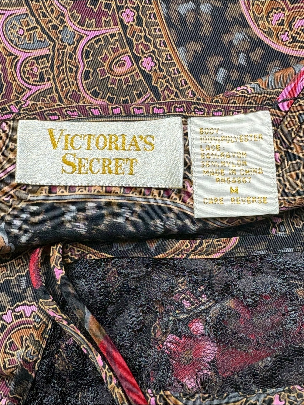 VTG Victoria's Secret Gold Label Paisley Lace Slip Dress Nightgown M - Picture 9 of 10